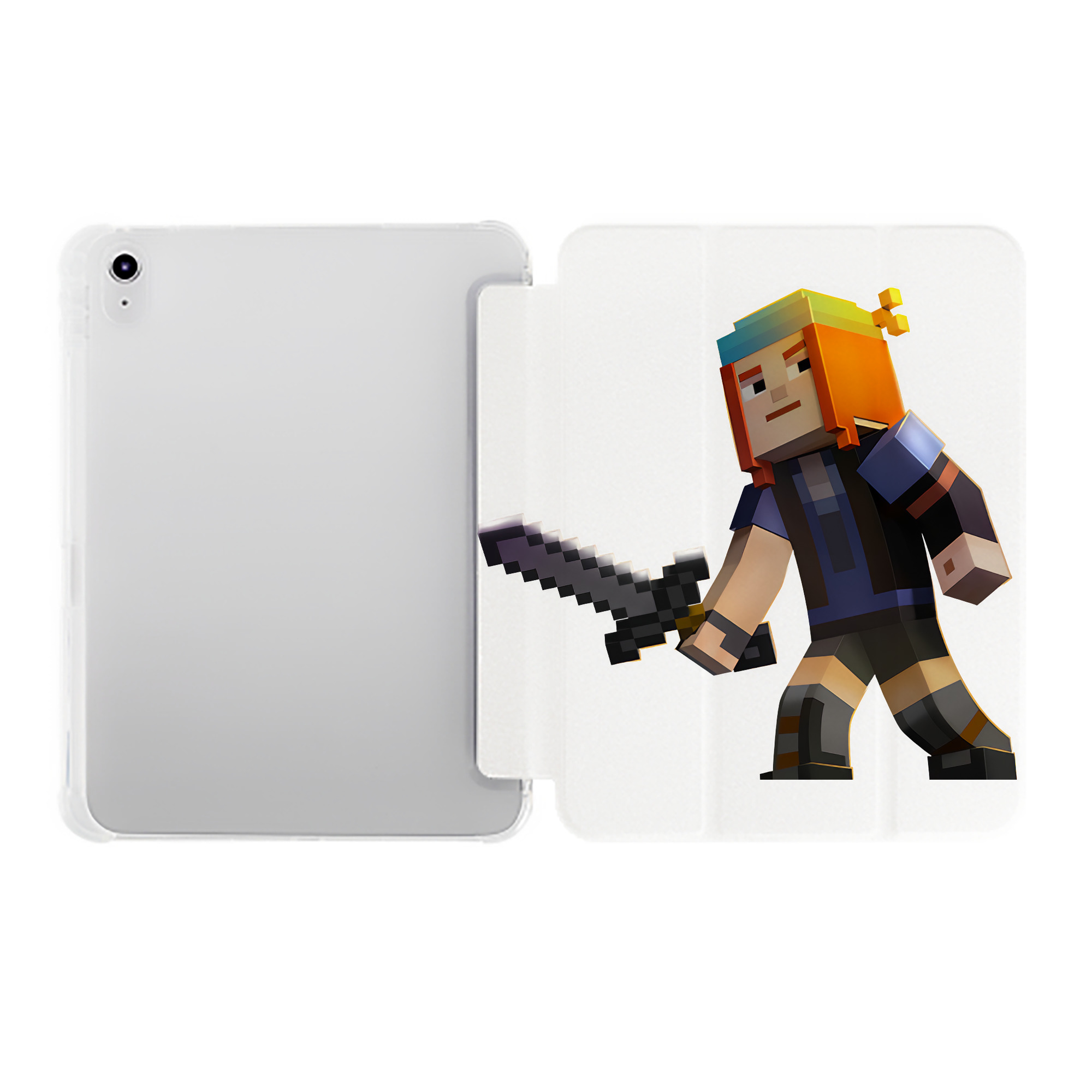 （画像用） マインクラフト ブロックの世界 Minecraft MC Block world IPad ケース ペン収納付き 三つ折りスタンド PUレザー×シリコン 対応機種9.5/10.5/10.9インチ